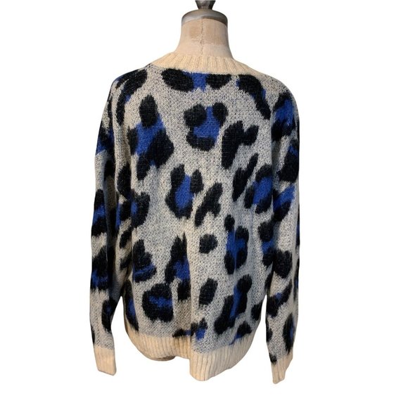 The Korner Sweater Size S/M Cheetah Blue Print Oversized Wool Mohair Blend - Picture 3 of 5